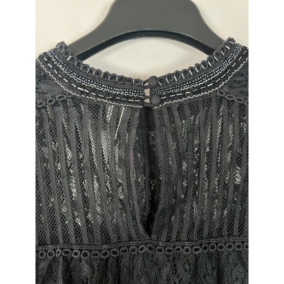 Blank Bl^nk London Beaded Lace Top Small Sheer Fairy Goth Neutral Classic Glam - Picture 8 of 10
